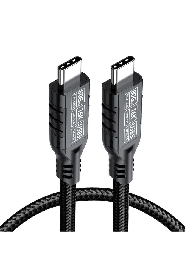 1.5m black PD240W Fast Charging Thunderbolt 5 USB Type C Cable 80Gbps Data Transfer 16K/8K Video Wir