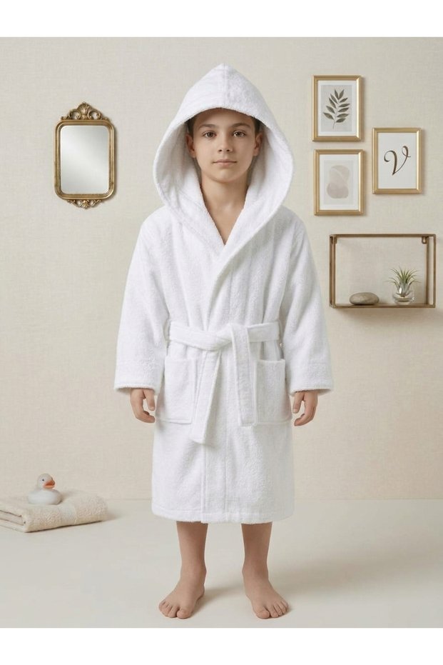 Hooded Cotton White Children's Bathrobe