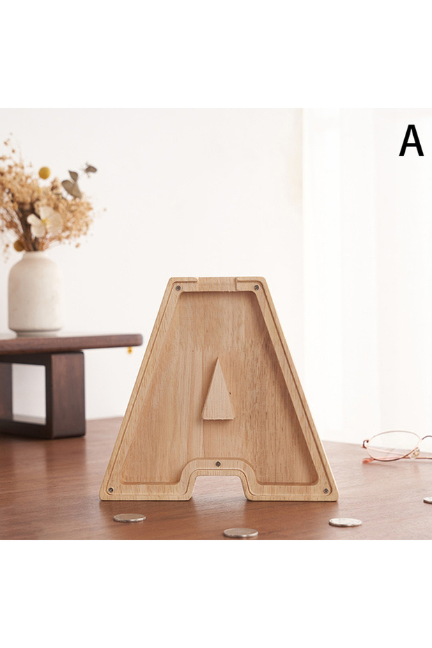 A 26 Alphabet Moneybox Coin Money Piggy Bank Wooden Letter Saving Box Desktop Ornament Home Decor C