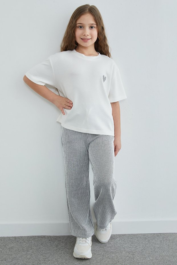 Striped Crew Neck Girls' 2-Piece Set