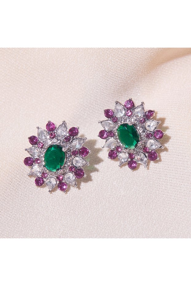 WF1193-1 Luxurious Sweet Full Zircon Sparkling Stud Earrings for Women Fashion Flower Wedding Trendy