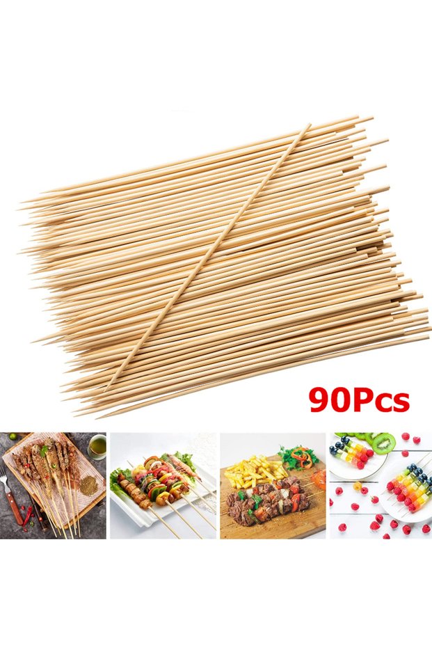 LMETJMA 90 Pcs 25cm Natural Bamboo BBQ Skewers Bamboo Sticks BBQ Kabob Skewers For Grilling Appetise