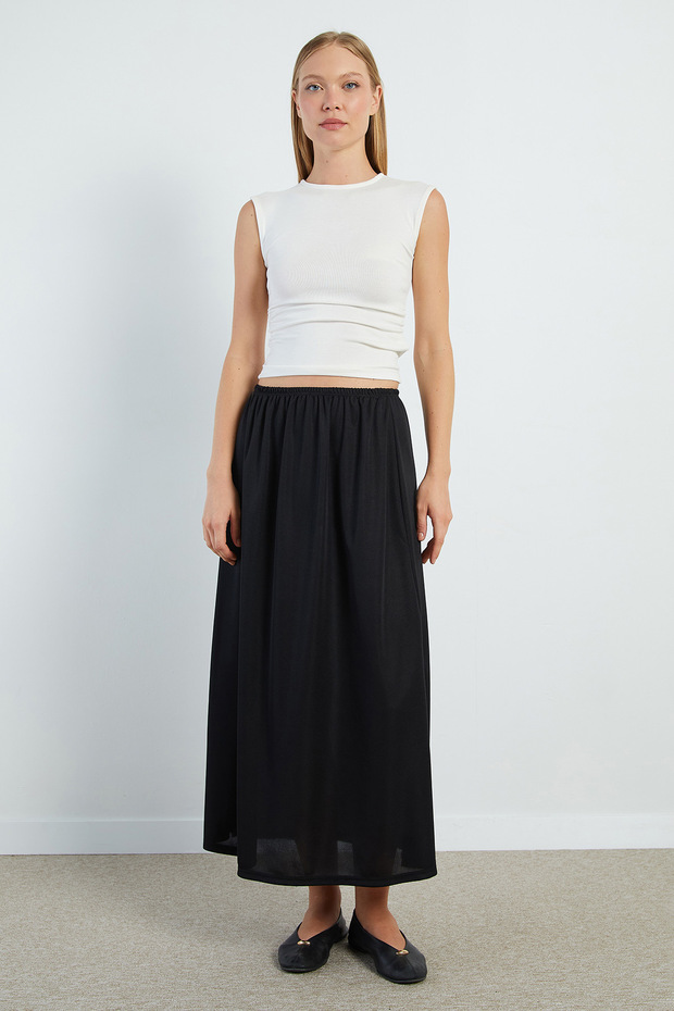 Elastic Waist Maxi Length Lined Skirt