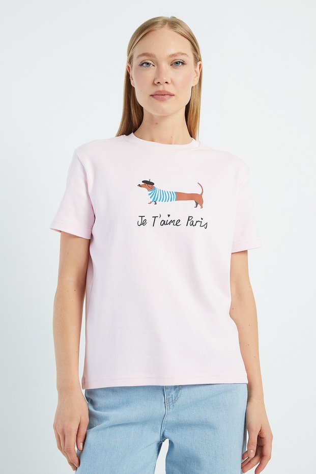 Dog Printed Crew Neck T-Shirt