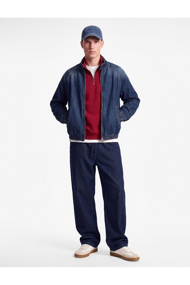 Cotton Comfortable Fit Jogger Jean Trousers with Pockets and Lace-Up Waist