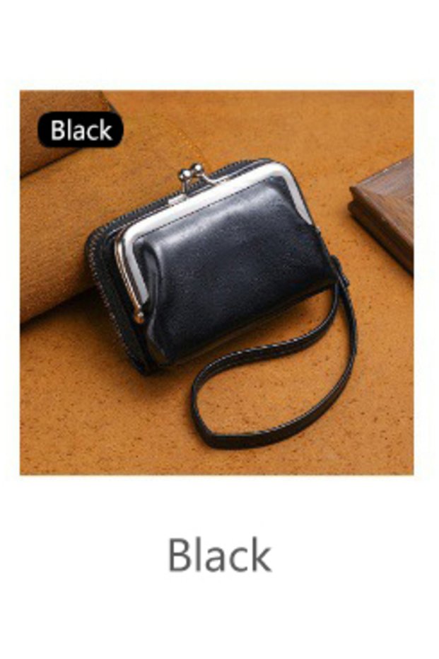KB417-Black Women's Wallet Fashionableand Minimalist Wrist Strap Short Zero Wallet RetroVersatile La
