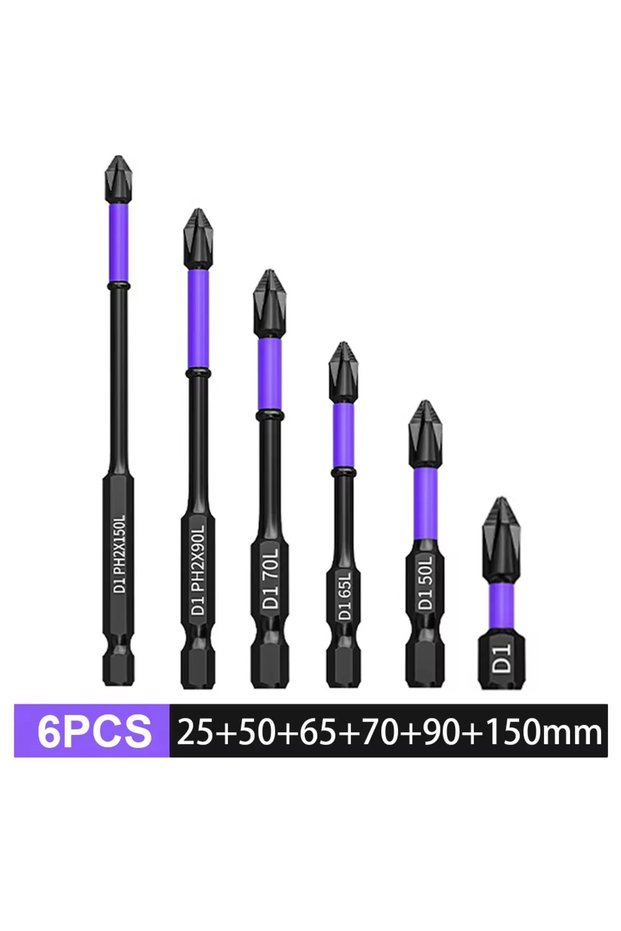 6 Pcs set Magnetic Impact Phillips Bit Anti-Slip Long Screwdriver Bit Set Hex Shank Cross Impact Dri