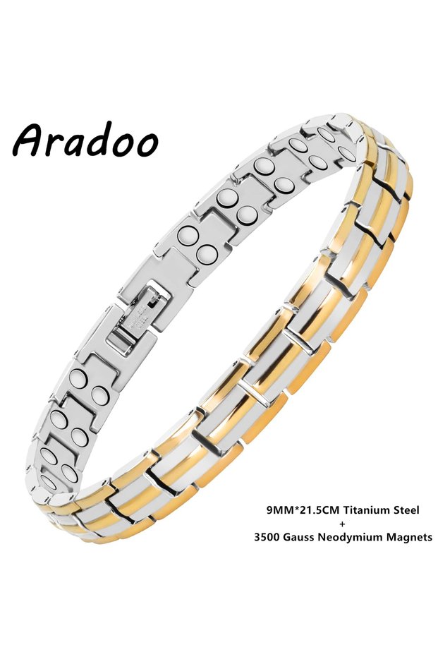 B-G006SG-QT ARADOO Magnetic Bracelet for Women Men Titanium Steel Neodymium Magnets Link Bracelets J