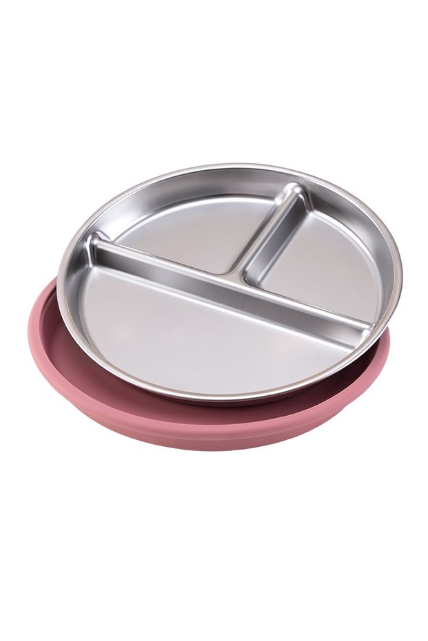 10-powder rose Color Kids 1PCS Stainless Steel Plate Detachable Suction Dishes Baby Feeding Sucker B