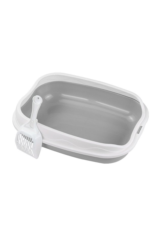 Grey Semi-enclosed Litter Box Spatter-proof Cat Toilet Large Kitten Cleaning Supplies Large Cat Poop