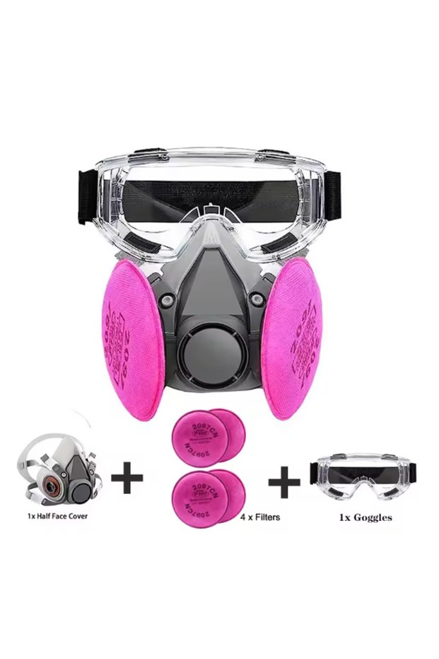 6 in1-Set 6200 Respirator Gas Mask Half Face with 2097 Filter Goggles Set for Epoxy Dust Paint Organ