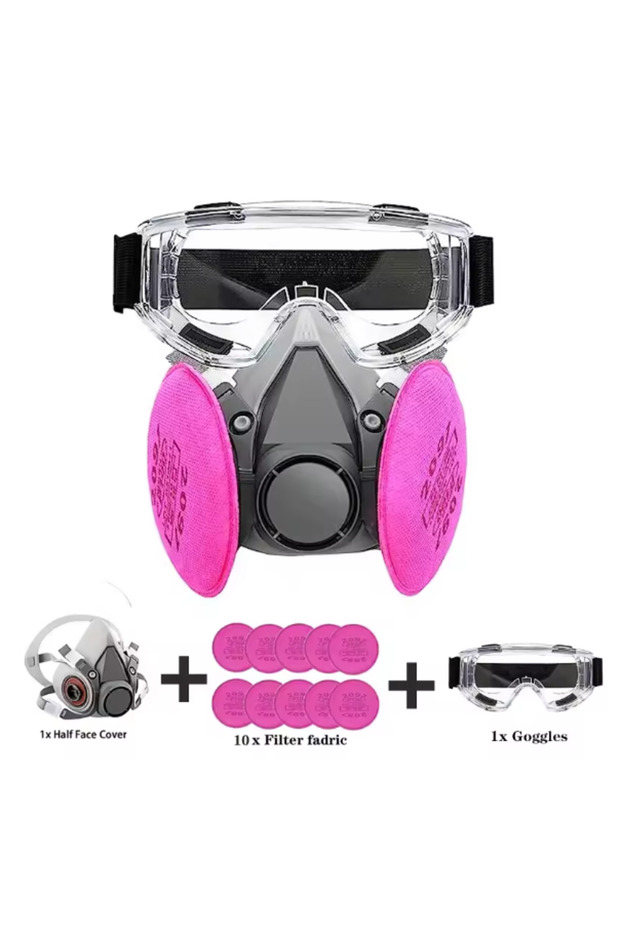 12 in 1-Set 6200 Respirator Gas Mask Half Face with 2097 Filter Goggles Set for Epoxy Dust Paint Org