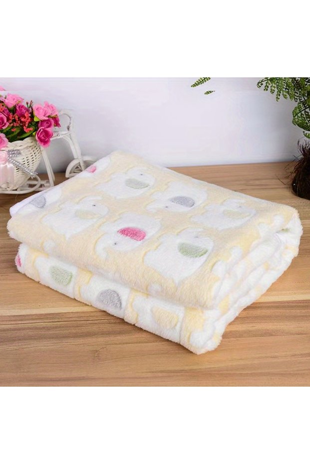 104x76cm Yellow Soft and Cozy Cartoon Elephant Pet Blanket for Dogs and Cats Flannel Throw for Puppi