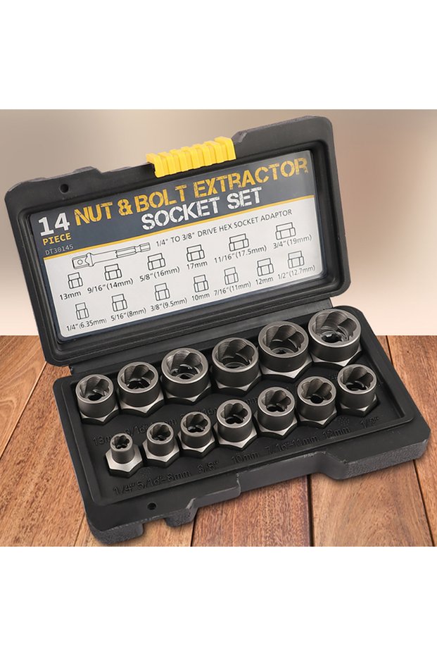 14 pcs 14 Pieces Impact Bolt & Nut Remover Set Cr-Mo Steel Bolt Extractor Tool Set with Solid Storag