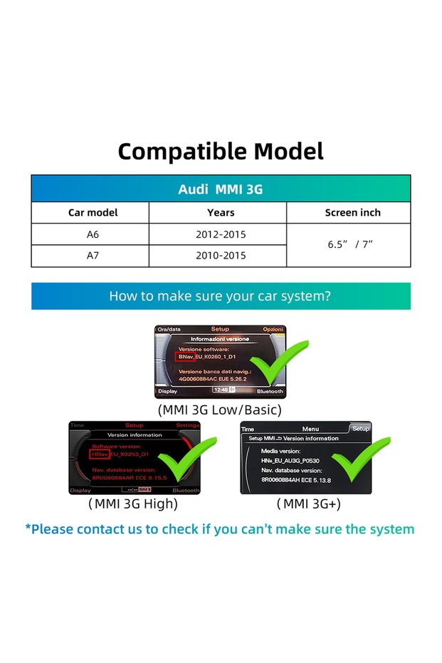 جهاز فك تشفير ترقية شاشة أودي A6/A7 موديلات 2010-2015، شاشة 6.5/7 بوصة، MMI 3G