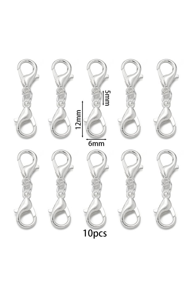 Silver 10pcs/Lot Bracelet Necklace Connectors Findings Double Lobster Clasp for DIY Bracelet Necklac