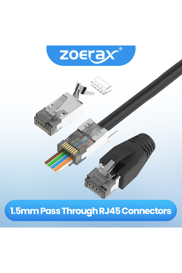 10PCS ZoeRax 10PCS CAT6A CAT7 Connector,RJ45 Connectors Pass Through CAT7 Shielded, UL-Listed 3-Pron