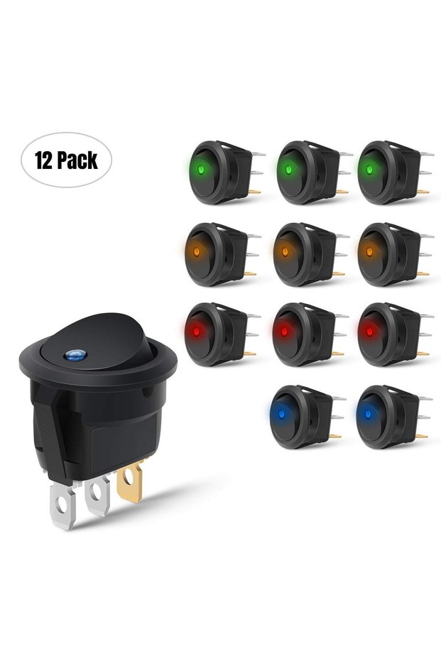 12pcs mix 12/24pcs 12V 20A round Lighted Rocker Switch Green LED Circle Toggle on off 3 Pin Small Sq
