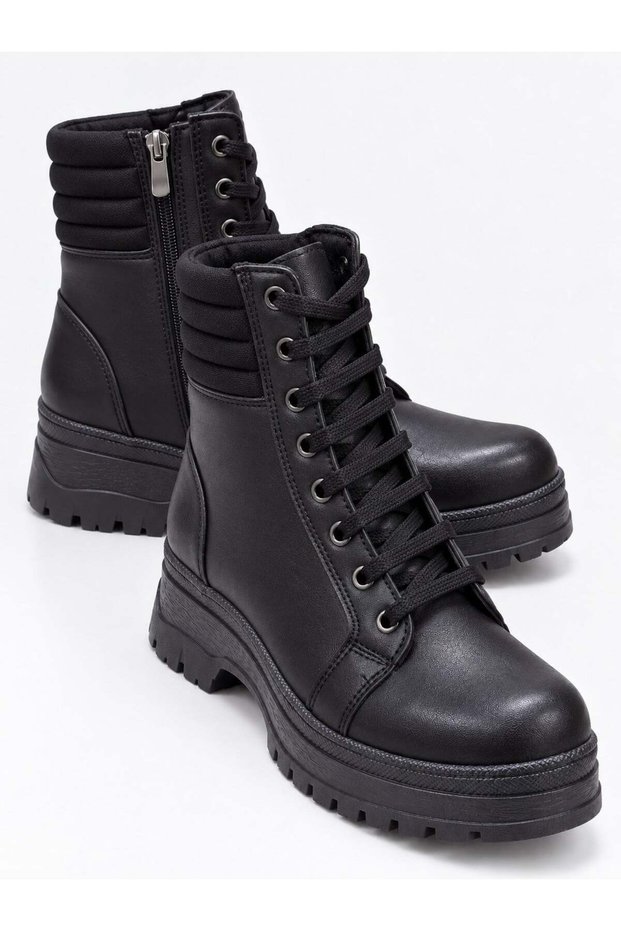 Women's Lace-Up Boots Black Leather