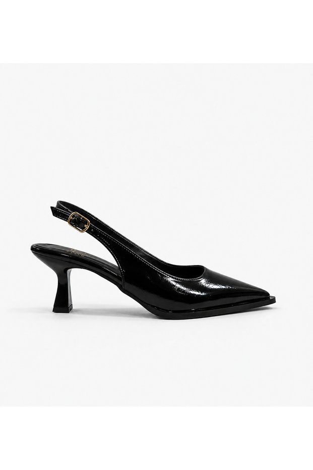 Arya Women's Black Patent Leather Pointed Heeled Shoes