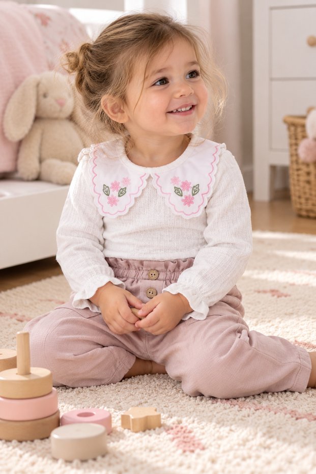 1-3 Years Old Baby Girl Kids Snap Fastener Badi Pants Stylish Bottom Top 2-Piece Set Eid 2327