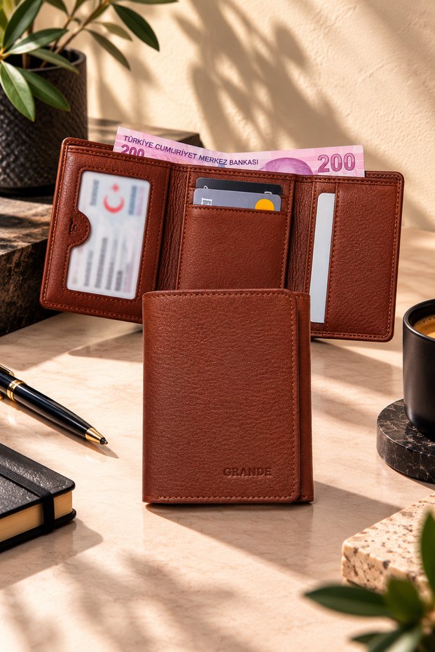 1414 Genuine Leather Men's Wallet Natural Tan