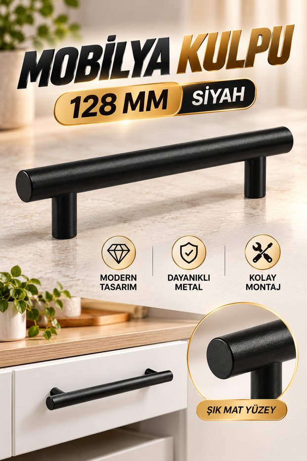Furniture Cabinet Door Drawer Handle Handle 128 Mm Matte Black Metal Handle