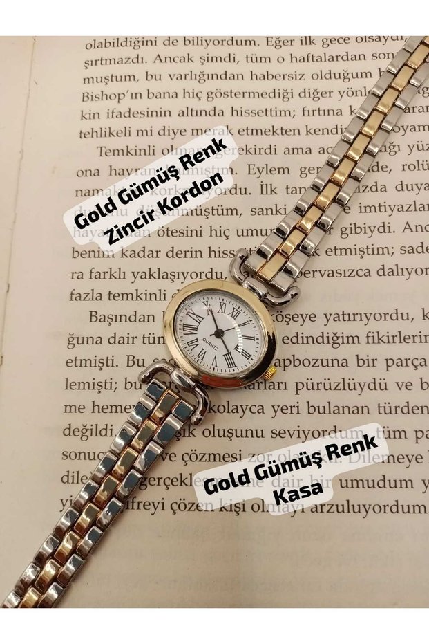 Retro Oval Model Gold-Silver Color Chain Strap Women's Watch, White Dial, Gold-Silver Color Case.