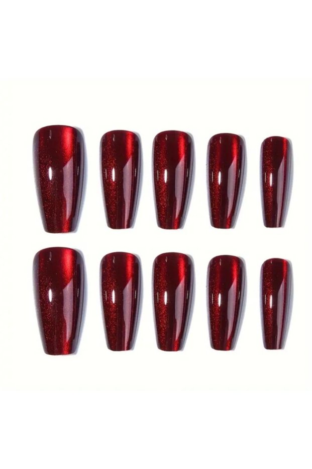Red 24pcs cherry red cat eye art pieces with fake nails, red cat eye with nails