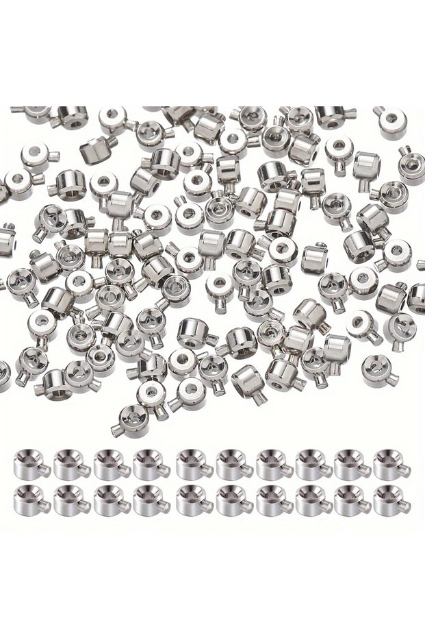 Steel color 20pcs 3x4mm Coppers Positioning Buckles Clasps W/Bead Caps - DIY Necklace & Bracelet Con
