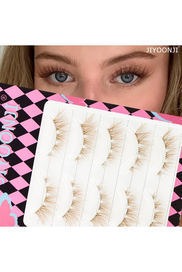 YFJ-2501 5 Pairs of Brown False Eyelashes with Foxes Flying Diagonally and Natural Fluffy Cartoon Ey