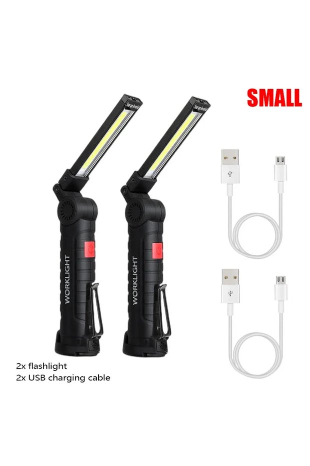 مصباح يدوي صغير محمول W51، قطعتان، مزود بتقنية COB LED، قابل لإعادة الشحن عبر منفذ USB، مصباح عمل مغناطيسي