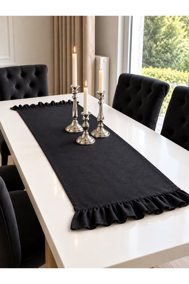 Inci Vintage Ruffled Black Runner