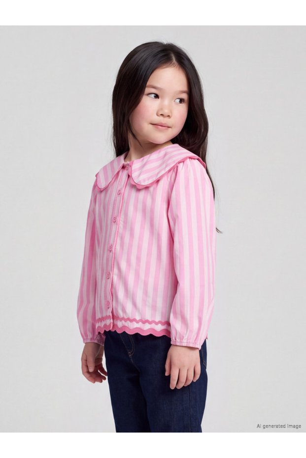 Rmz Gi̇yi̇m Farkiyla Baby Roba Collar Striped Girls' Shirt