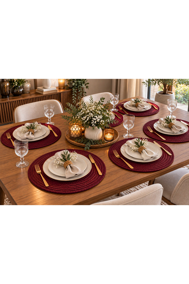 6 Pieces Red Jute Plates / American Service Lux Presentation Plates