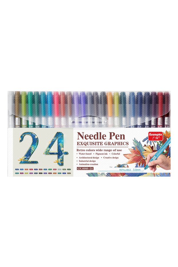 24 Colors GN 12/24 Colors Micron Needle Pens Waterproof 0.5mm Hook Fineliner Pens for Handbook Writi