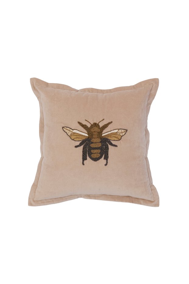 Bee Patterned Velvet Square Pillow (45X45 cm)