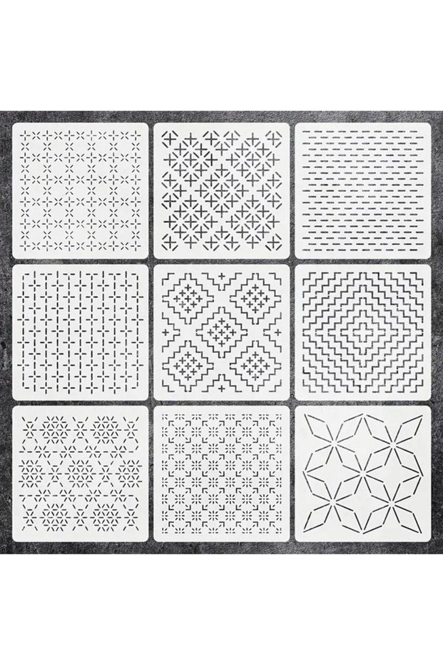 9Pcs 9/32Pcs Sashiko Embroidery Template DIY Geometric Patchwork Stencil Reusable PET Stencil Handma