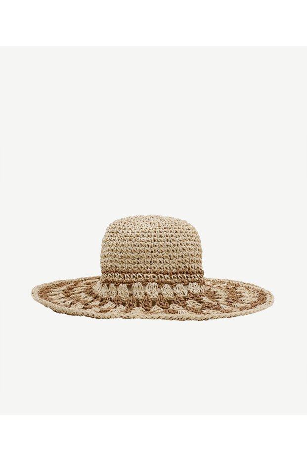 Knitted Patterned Straw Cloche Hat
