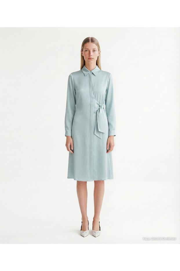 Plain Shirt Collar Long Sleeve Dress