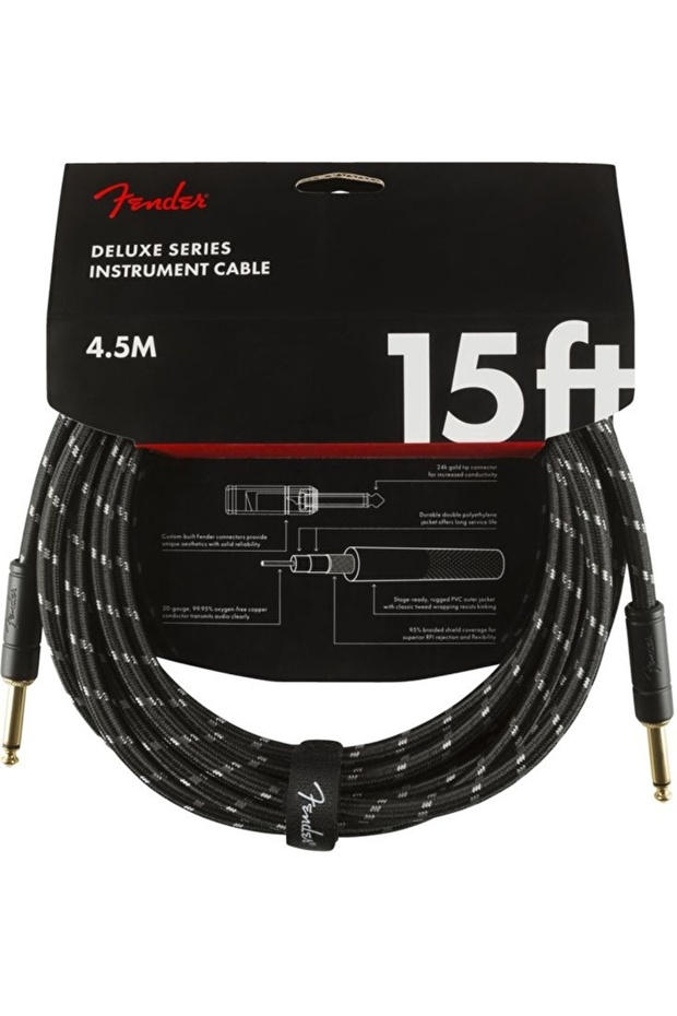 0990820083 Deluxe Straight/Flat-Ended Black Tweed Instrument Cable (4m) | 4 Meters Ideal Stage Length Durable and Flexible Construction