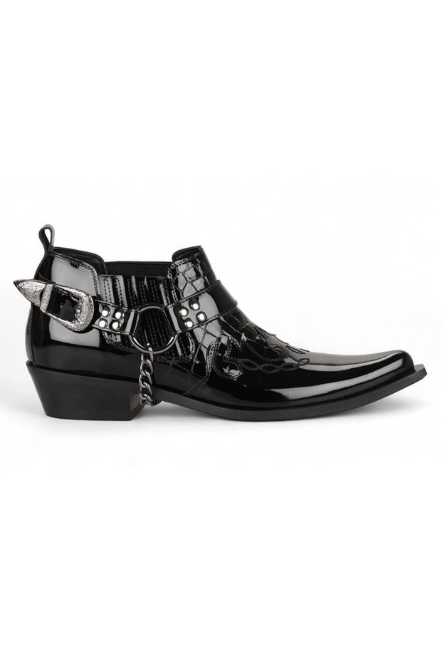 Black Patent Leather Men's Cowboy Boots (Moroccan Style)