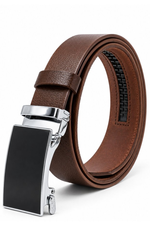Automatic Buckle, No-Hole, Suede Leather, Classic Men's Belt, Light Brown.