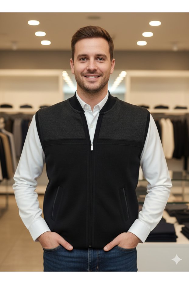 MEN'S KNITTED VEST WITH METAL ZIPPER