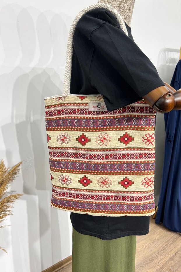 Women's Ethnic Shoulder Bag White Ethnic Patterned Tapestry Woven