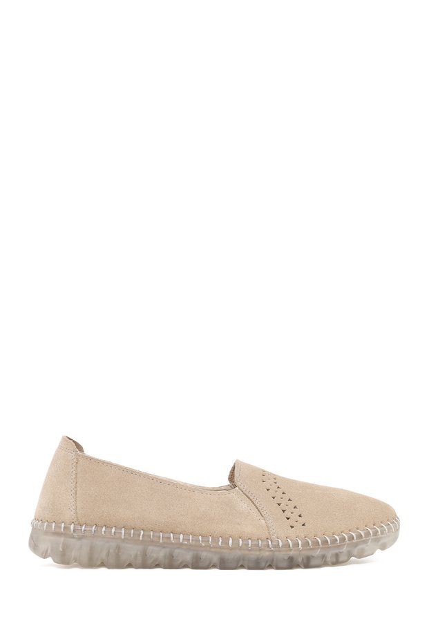 Women's Beige Suede Leather Comfort Shoes 26Pfd501310