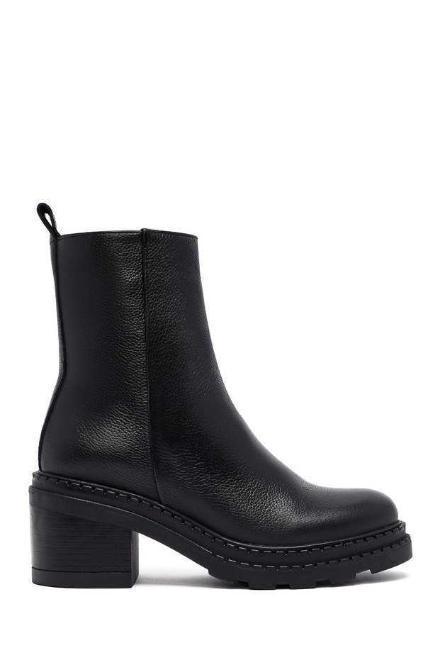 Women's Black Leather Zip-Up Boots with Platform and Thick Heel WF180020DF