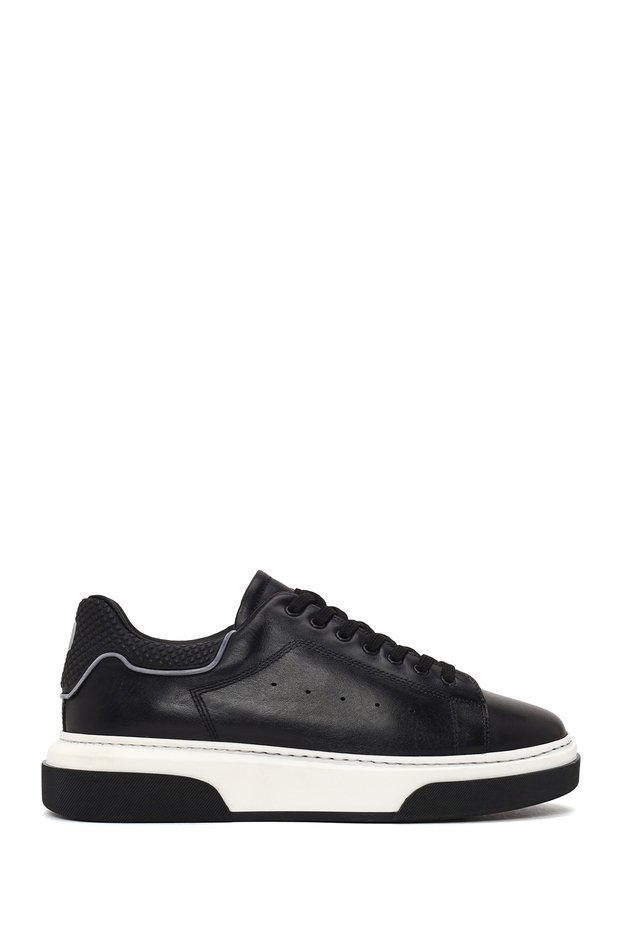 Men's Black Lace-Up Thick-Soled Leather Sneaker Wm710016Dv