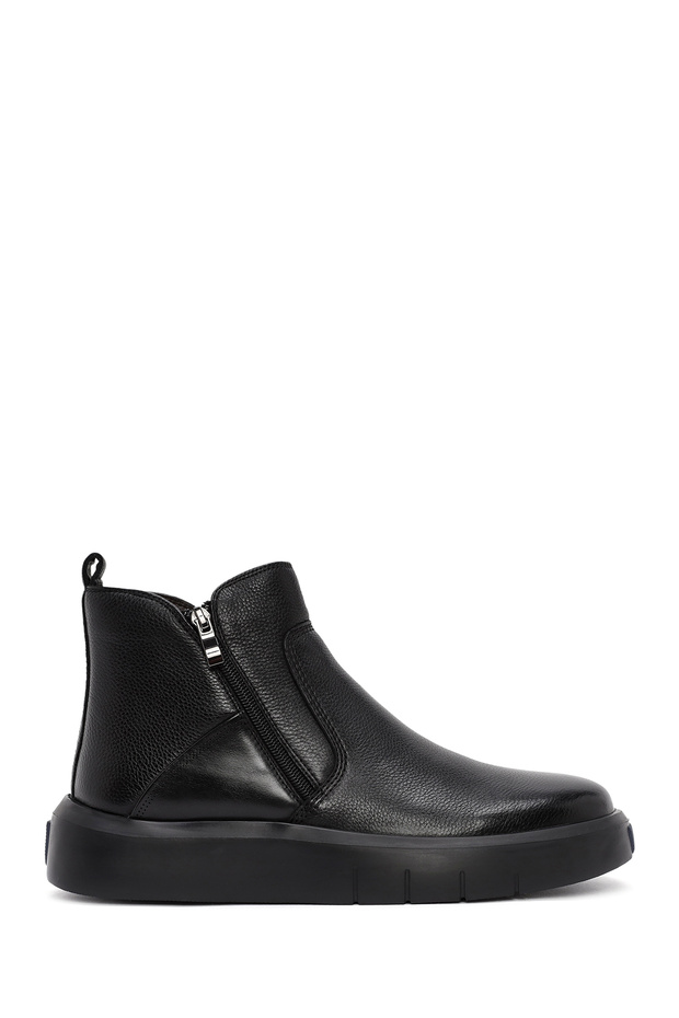 Men's Black Zippered Thick Soled Leather Boots Wm680015Df