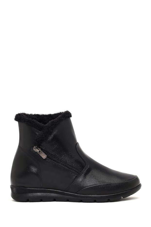 Women's Black Zippered Leather Comfort Boots Wf410013Dv
